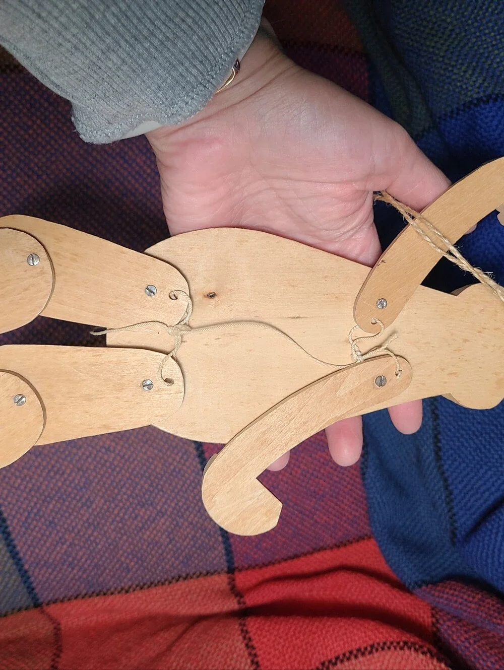 Vintage Hand-Carved Wooden Jumping Jack Hambelmann Bear Pull-toy Ornament